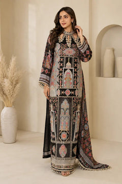 Black & Off-White Hand-Embroidered Long Kaftan