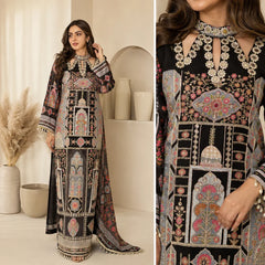 Black & Off-White Hand-Embroidered Long Kaftan