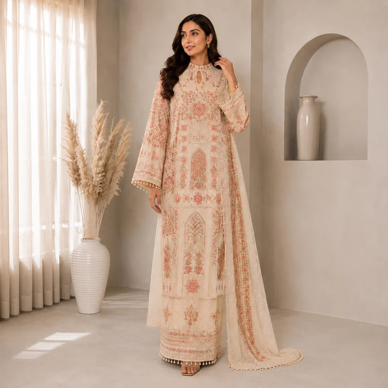 Black & Off-White Hand-Embroidered Long Kaftan