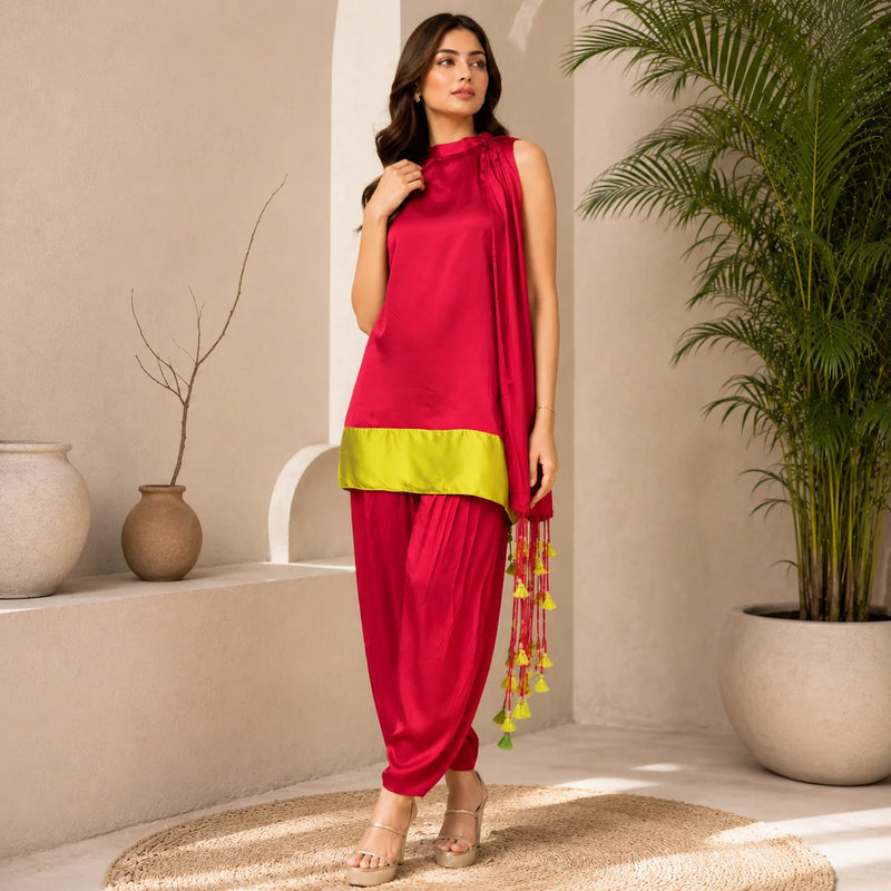 Zariya Lime Draped Co-ord Set