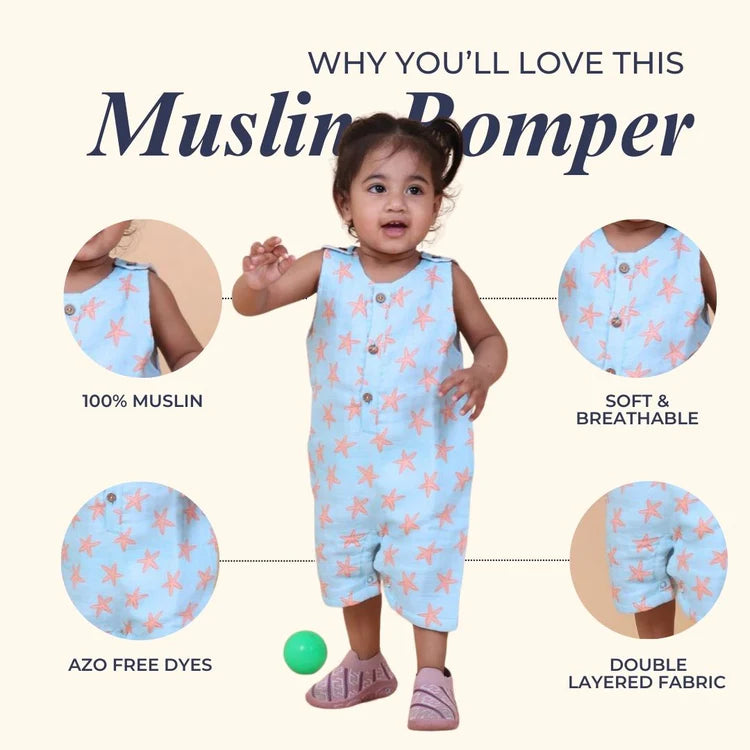 Coral Starfish Muslin Double Layer Baby Romper