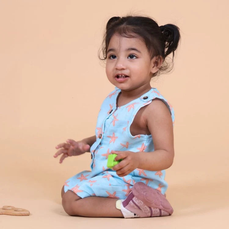 Coral Starfish Muslin Double Layer Baby Romper