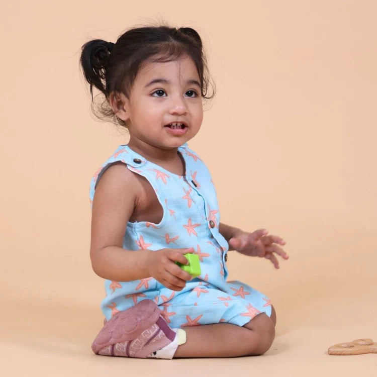 Coral Starfish Muslin Double Layer Baby Romper