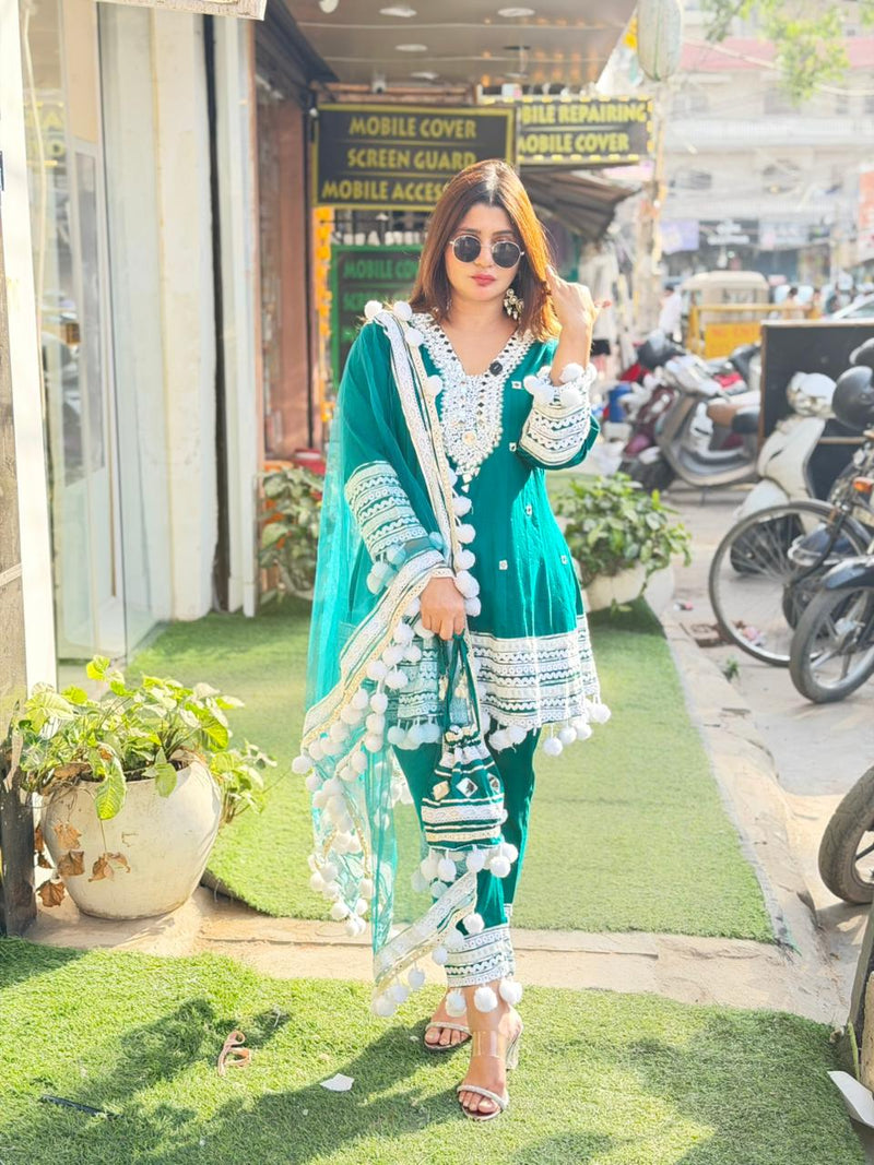 Bebo Cotton Silk Anarkali with Pom-Pom Detailing