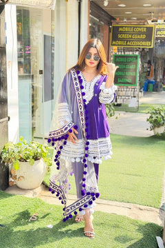 Bebo Cotton Silk Anarkali with Pom-Pom Detailing