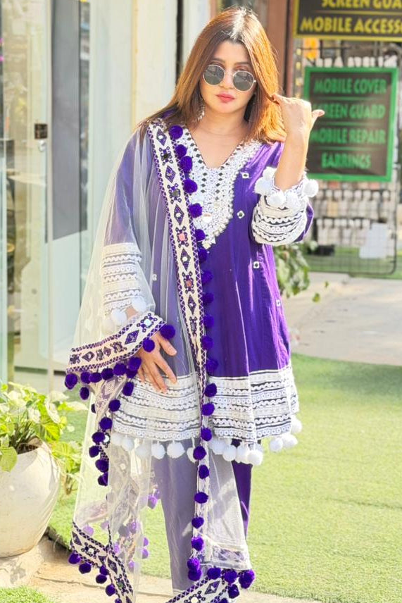 Bebo Cotton Silk Anarkali with Pom-Pom Detailing