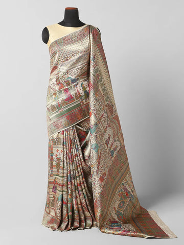 Cream Banarasi Saree with Blouse Piece