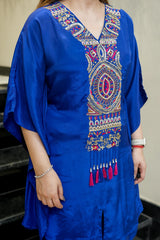 Crepe Blue Kaftan with Tulip Pants