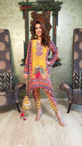 yellow pink kurta with dhoti pants for women