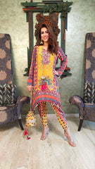 yellow pink kurta with dhoti pants for women