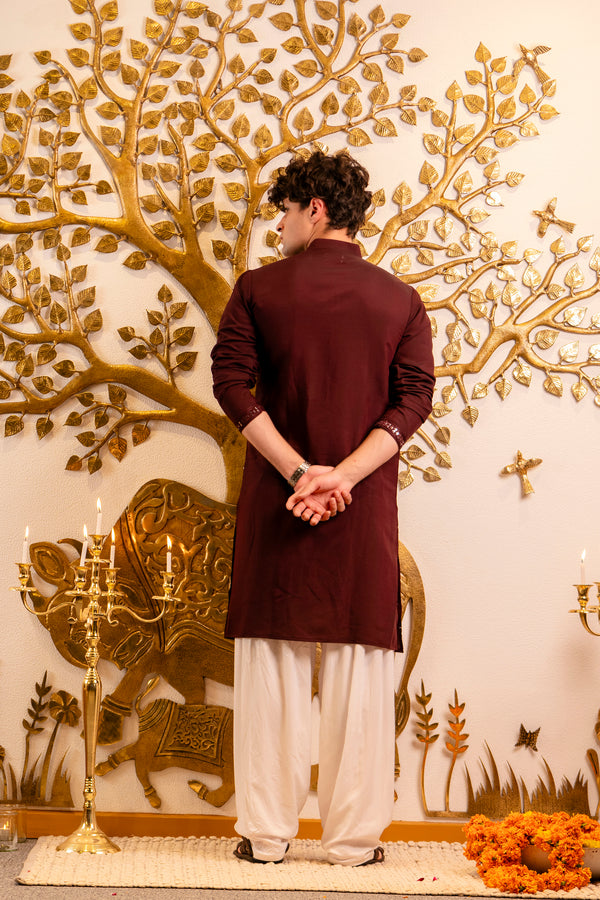 Red embroidered kurta
