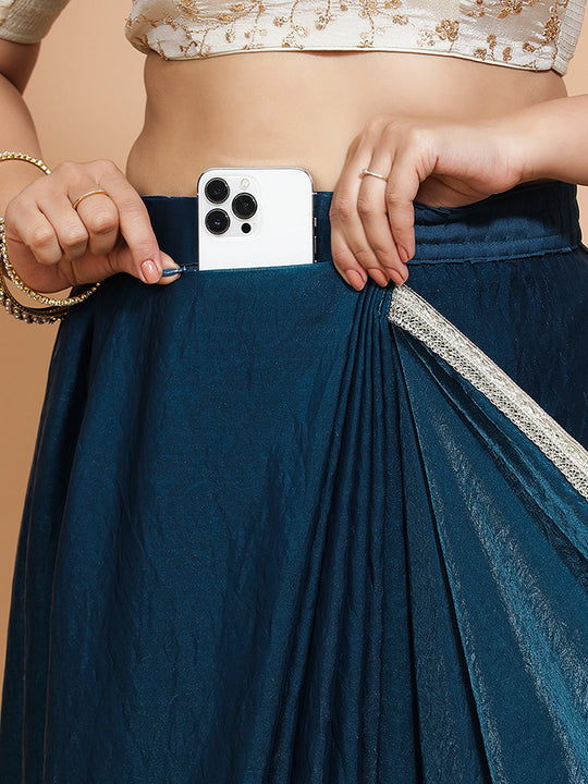 Crystal Blue Ready-to-Wear One Minute Pre Draped Saree