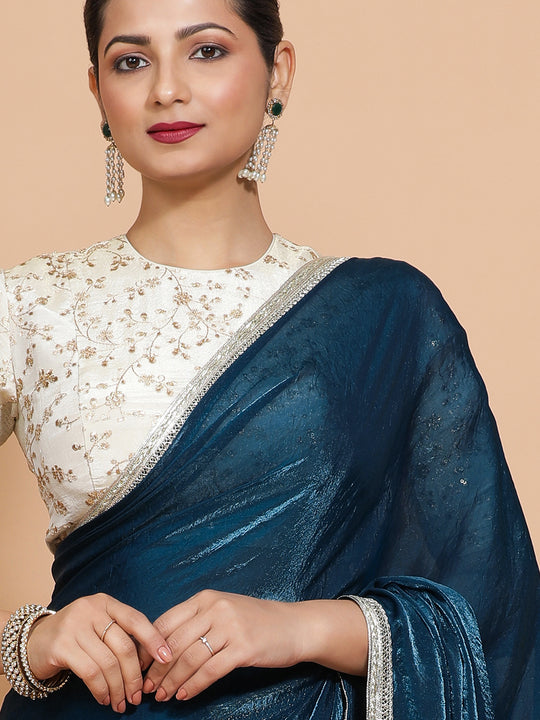 Crystal Blue Ready-to-Wear One Minute Pre Draped Saree