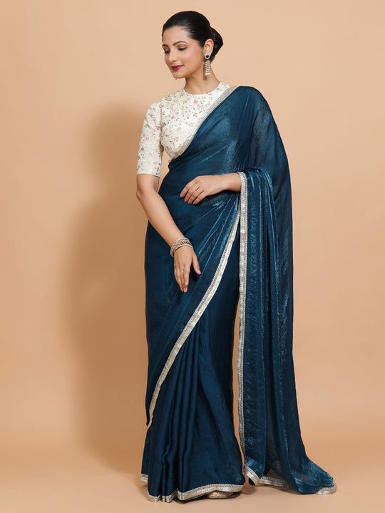 Crystal Blue Ready-to-Wear One Minute Pre Draped Saree