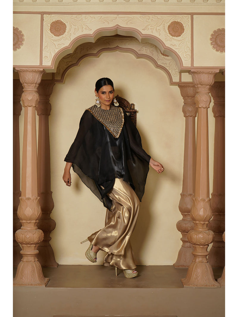 Noir Embroidered Kaftan & Satin Palazzo Ensemble