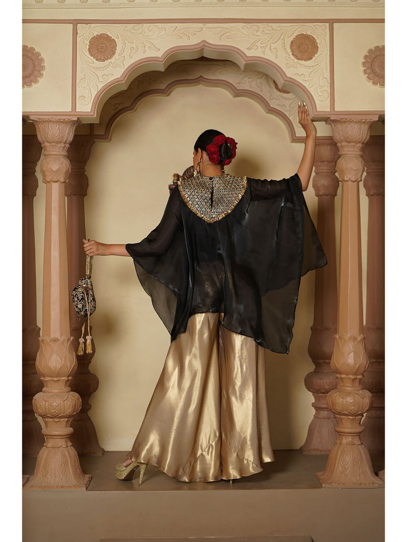 Noir Embroidered Kaftan & Satin Palazzo Ensemble
