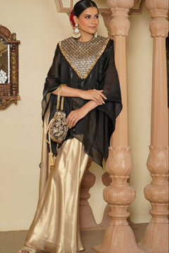 Noir Embroidered Kaftan & Satin Palazzo Ensemble