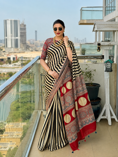 Rangrez Ajrakh Stripes Saree