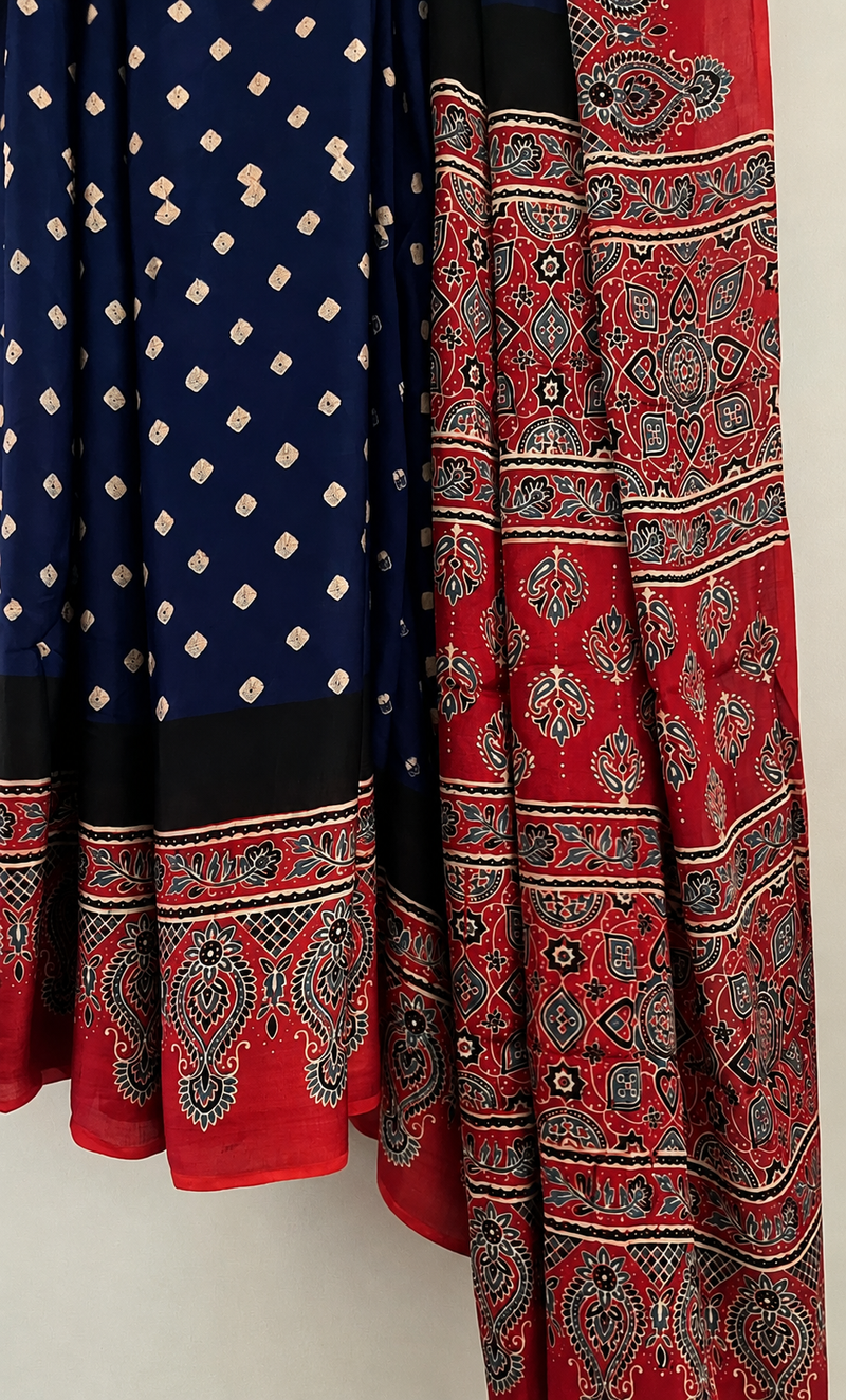 Ajrakh Grace Modal Bandhani Saree