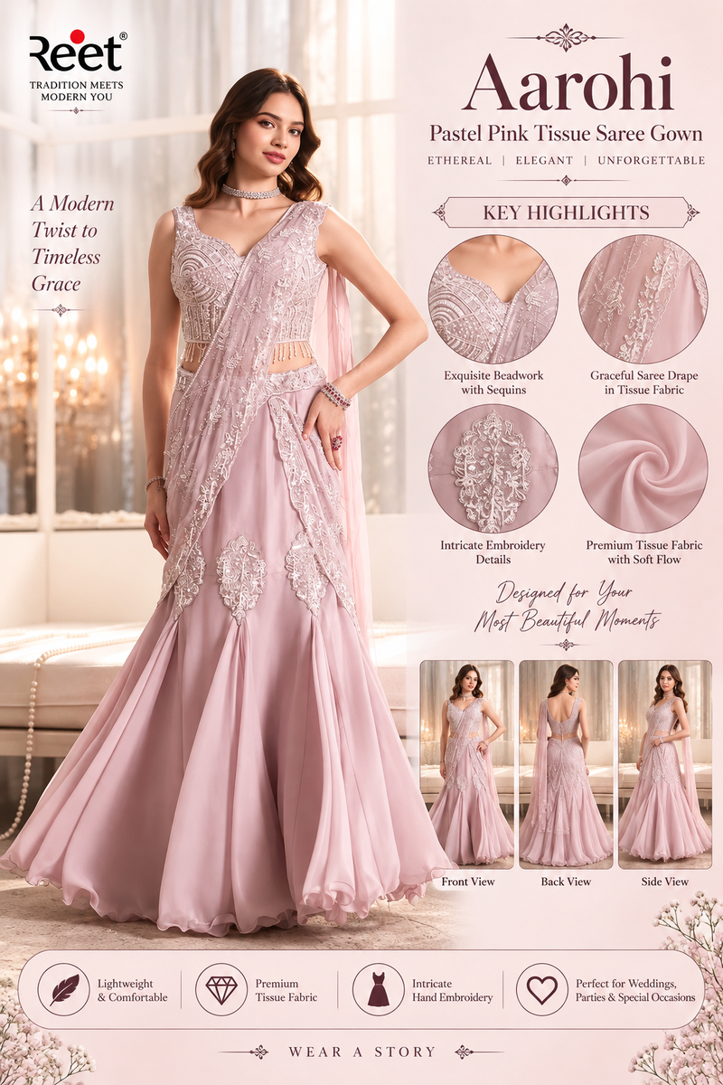 Aarohi Pastel Pink Tissue Lehanga Saree With Blouse