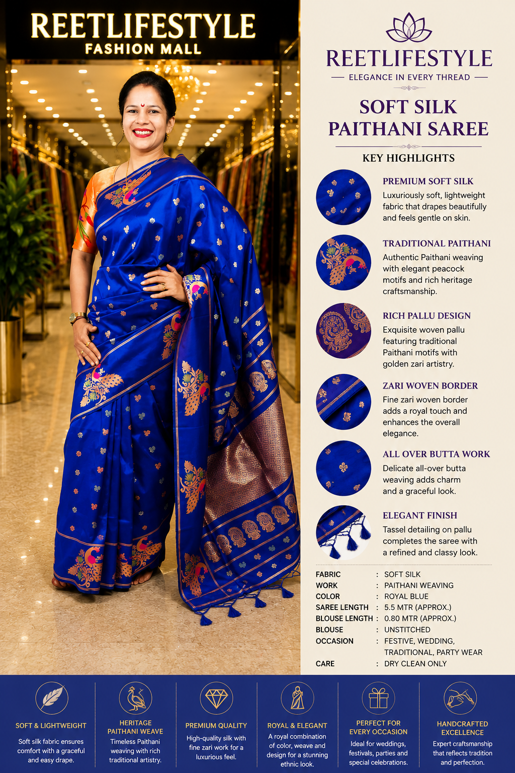 Pure Silk Paithani Saree with Peacock Zari