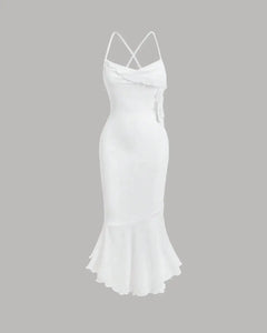 White High-Low Mesh Cami Dress