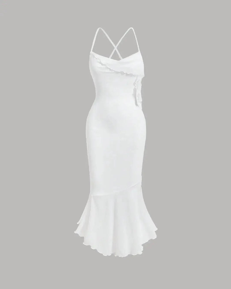 White High-Low Mesh Cami Dress