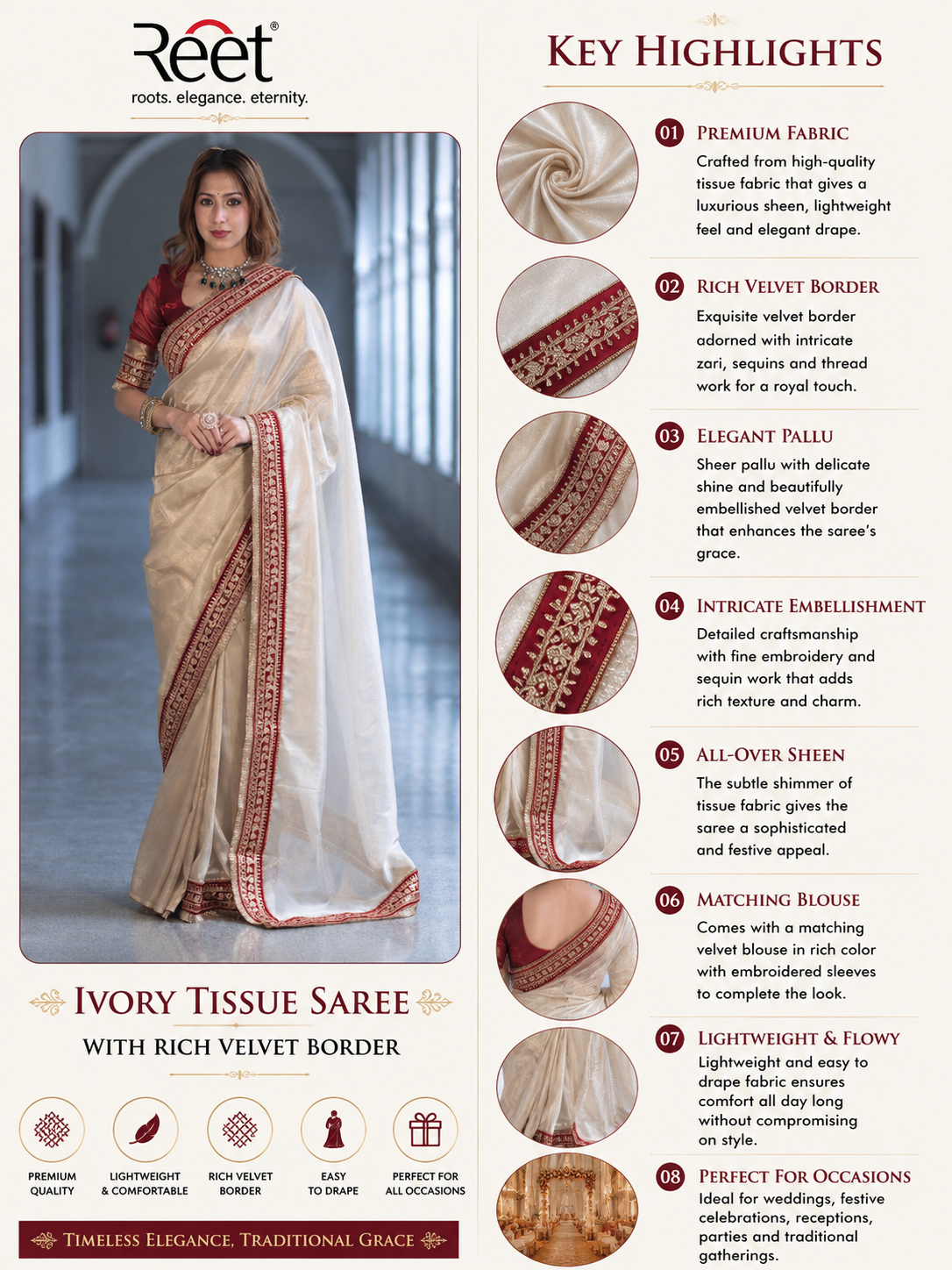 Ivory Tissue Saree with Rich Velvet Border