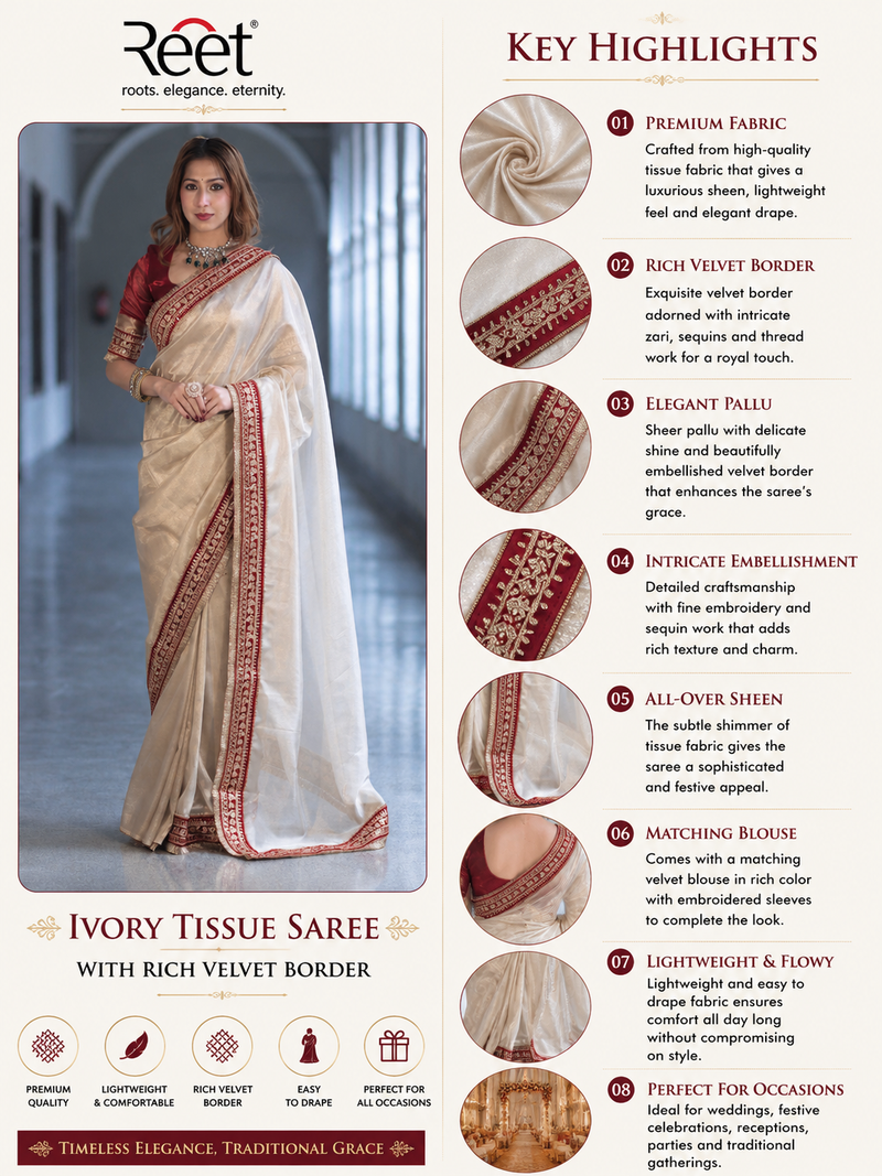 Ivory Tissue Saree with Rich Velvet Border