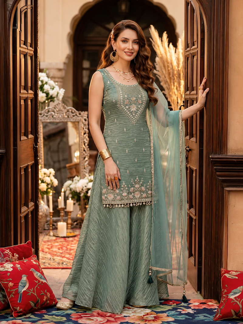 Ethnic Mustard Sharara Set with Delicate Embroidery