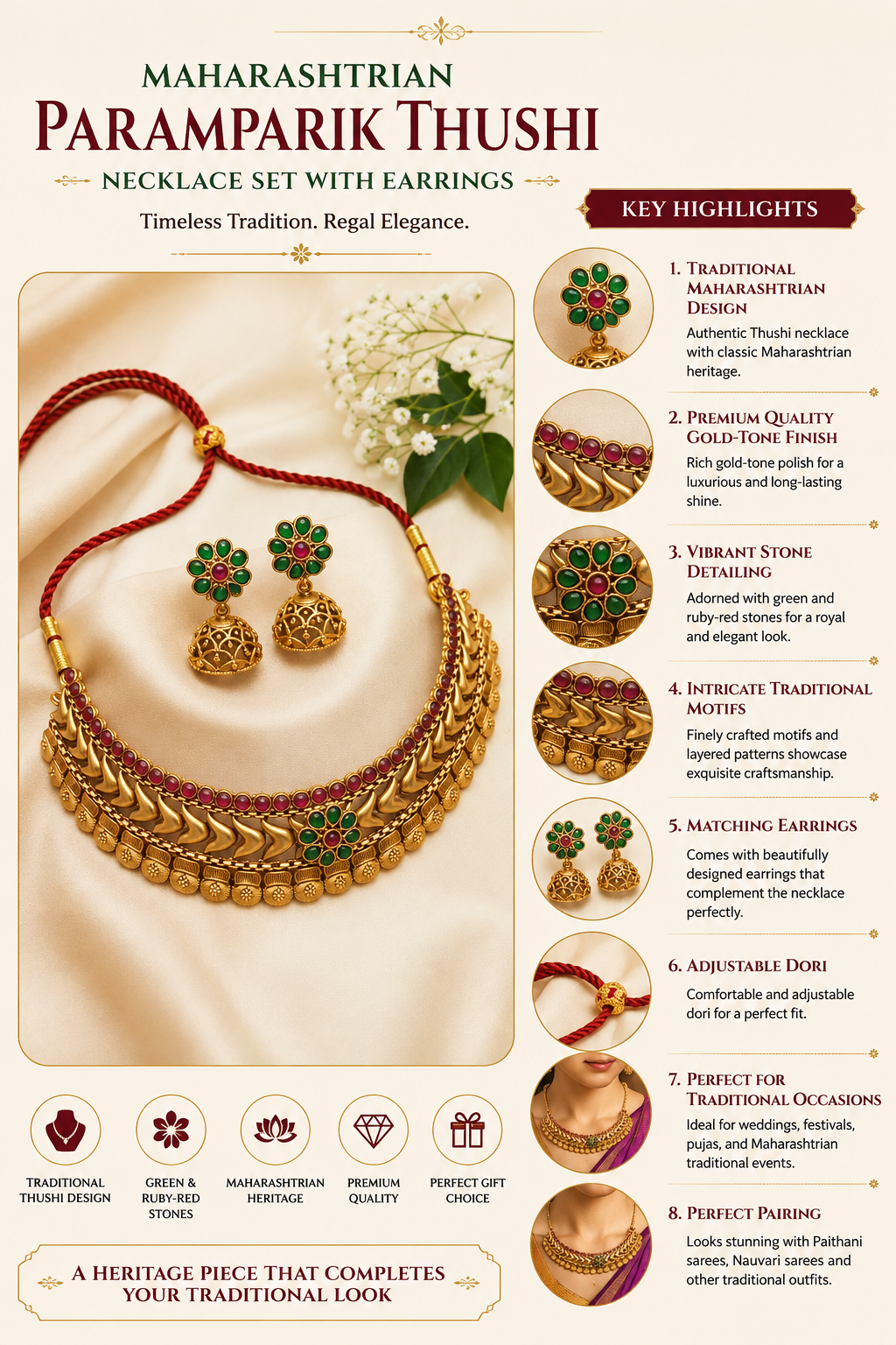 Maharashtrian Paramparik Thushi With Earrings