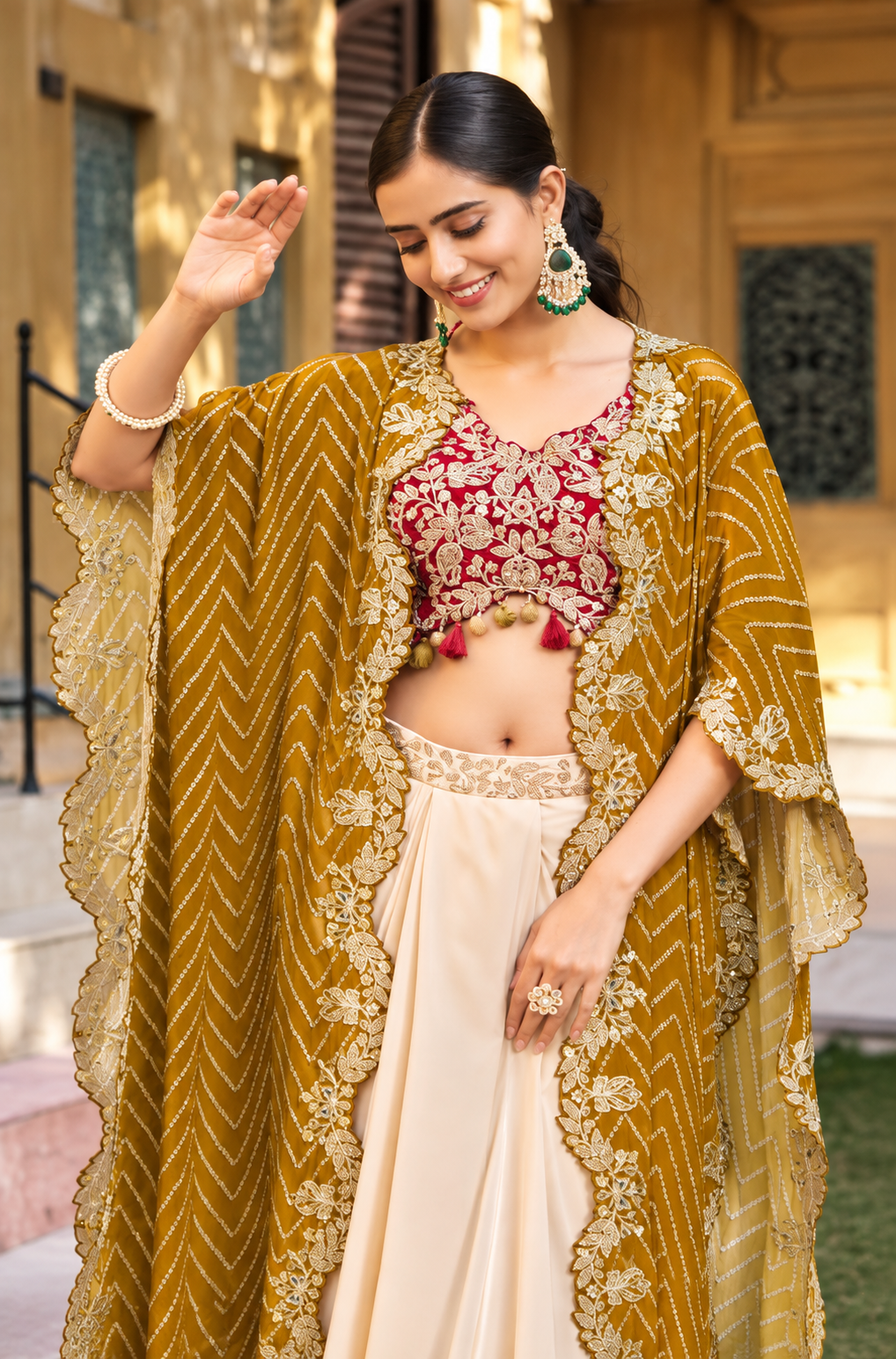 Gulabi Grace Viscose Skirt & Cape Set Lehenga