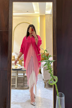 Abigal Ombre Pink Pleated Fringe Dress