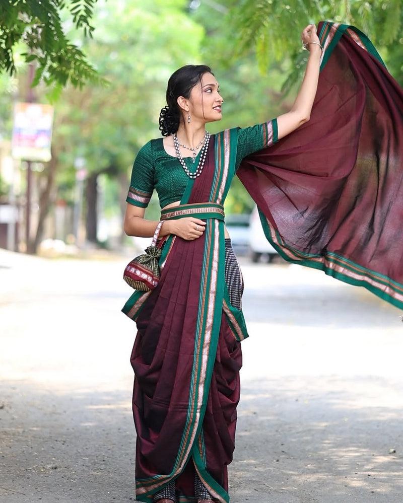 Dark Burgundy Rose Khun Saree