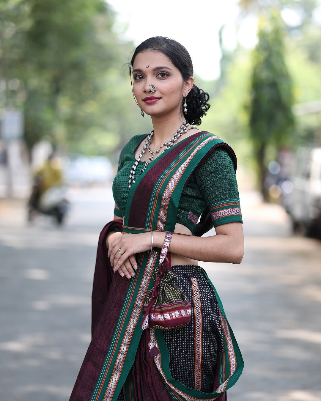 Dark Burgundy Rose Khun Saree