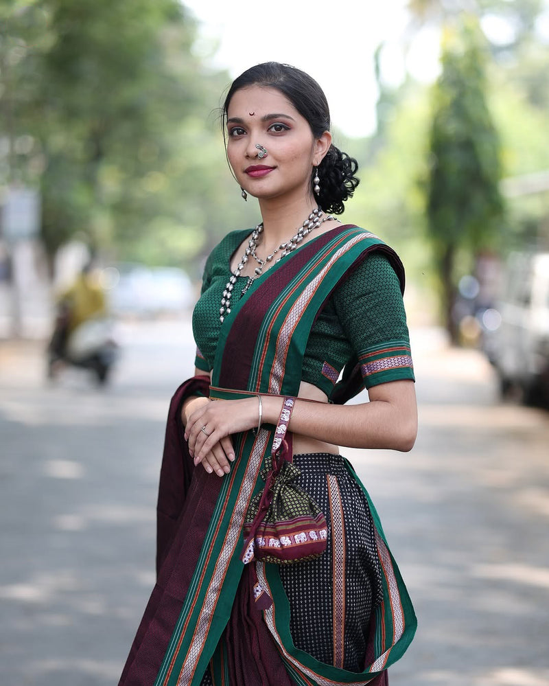 Dark Burgundy Rose Khun Saree