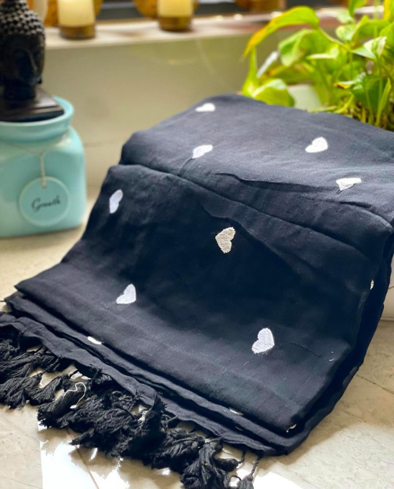 Dark grey blue mulmul saree