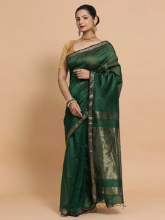 Dark Green Maheshwari Silk Cotton Saree