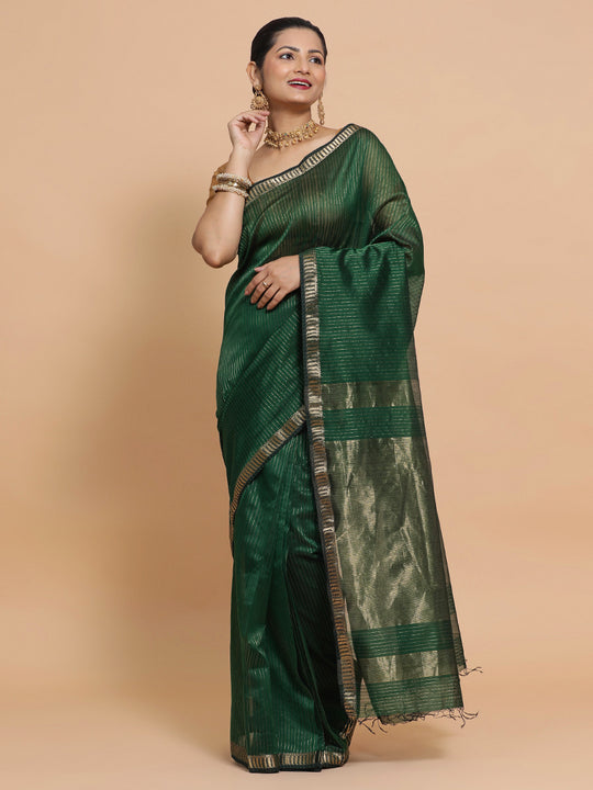 Dark Green Maheshwari Silk Cotton Saree