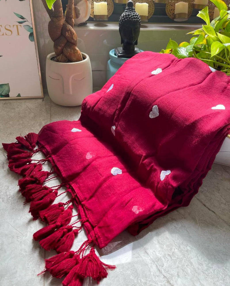 Dark pink mulmul saree