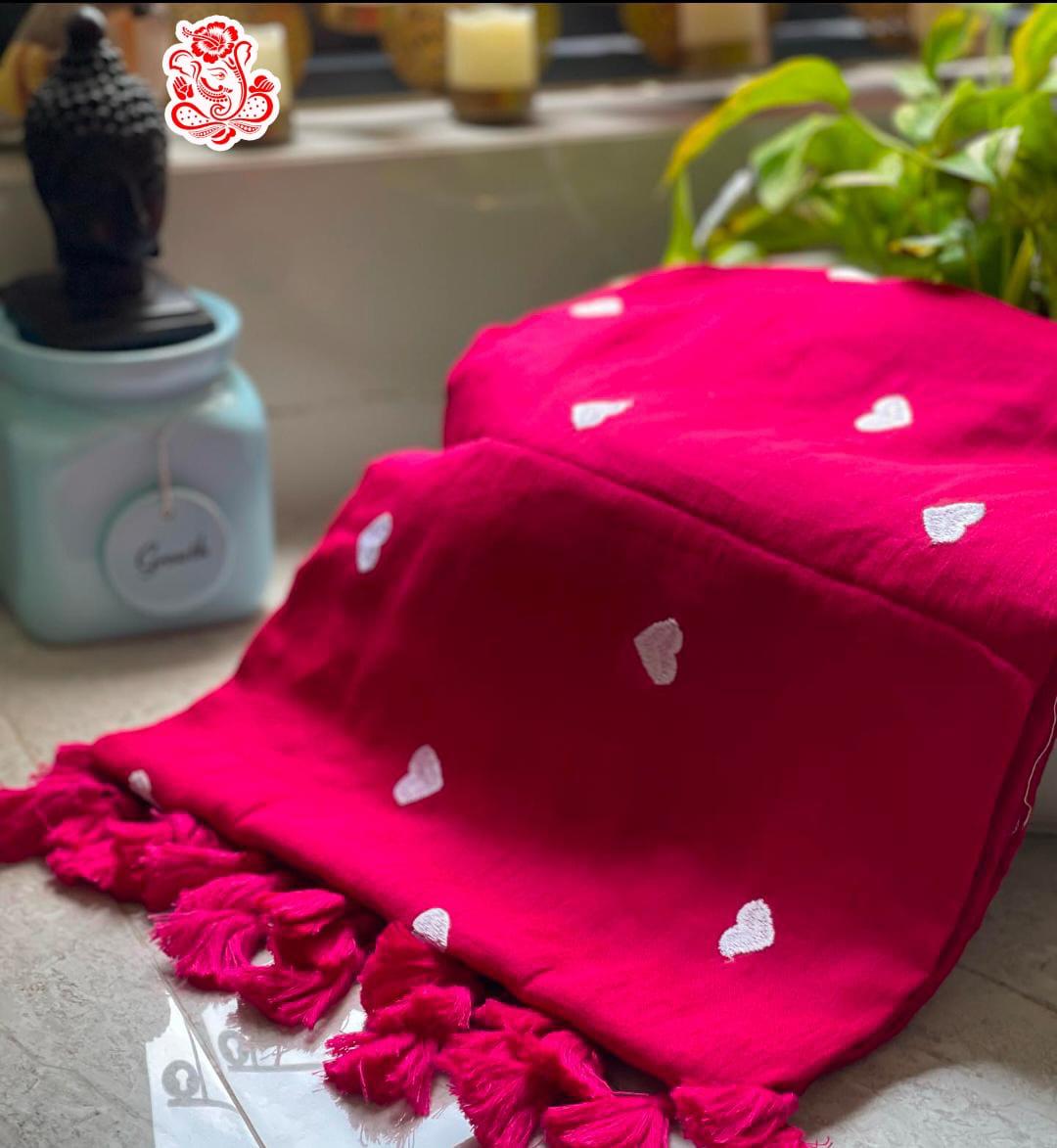 Dark pink mulmul saree