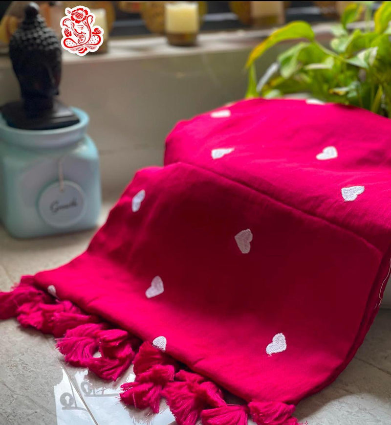 Dark pink mulmul saree