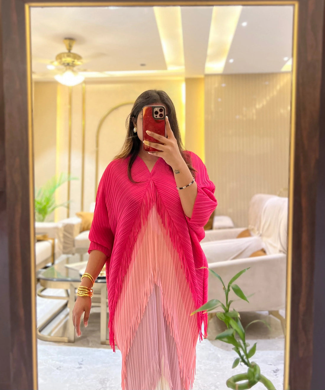 Abigal Ombre Pink Pleated Fringe Dress