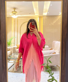 Abigal Ombre Pink Pleated Fringe Dress