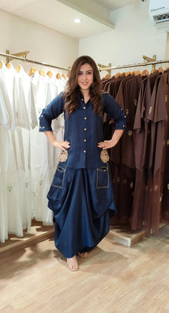 Sky Blue Organic Cotton Draped Co-Ord Set