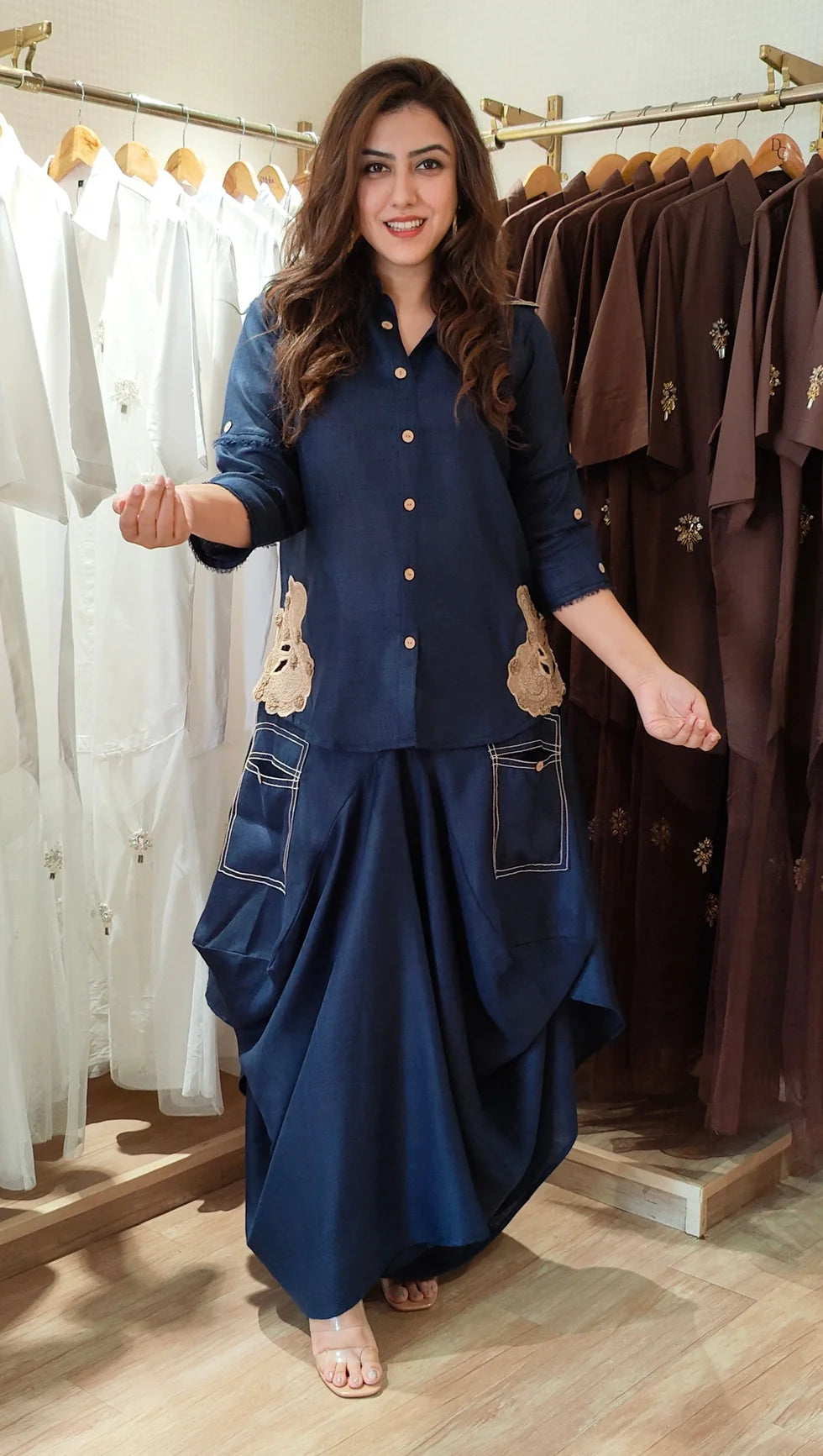 Sky Blue Organic Cotton Draped Co-Ord Set