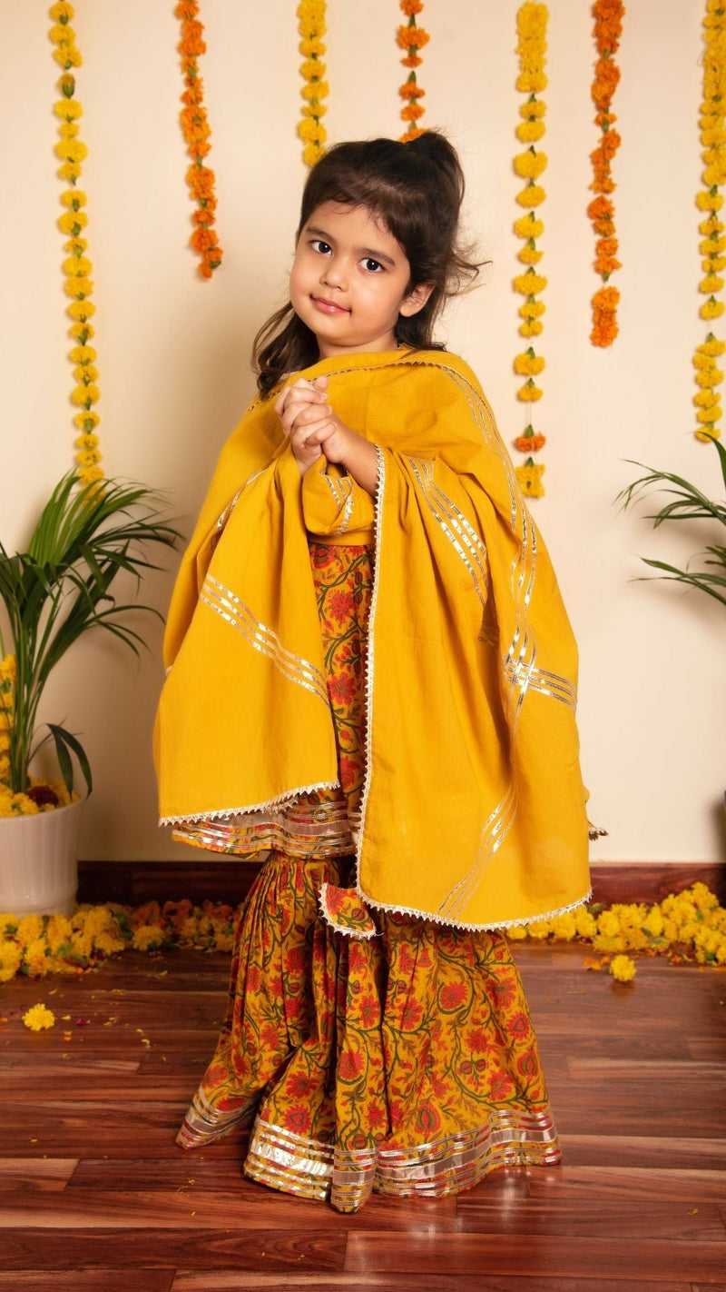 Darpan Mustard Kids Sharara Set for Girls