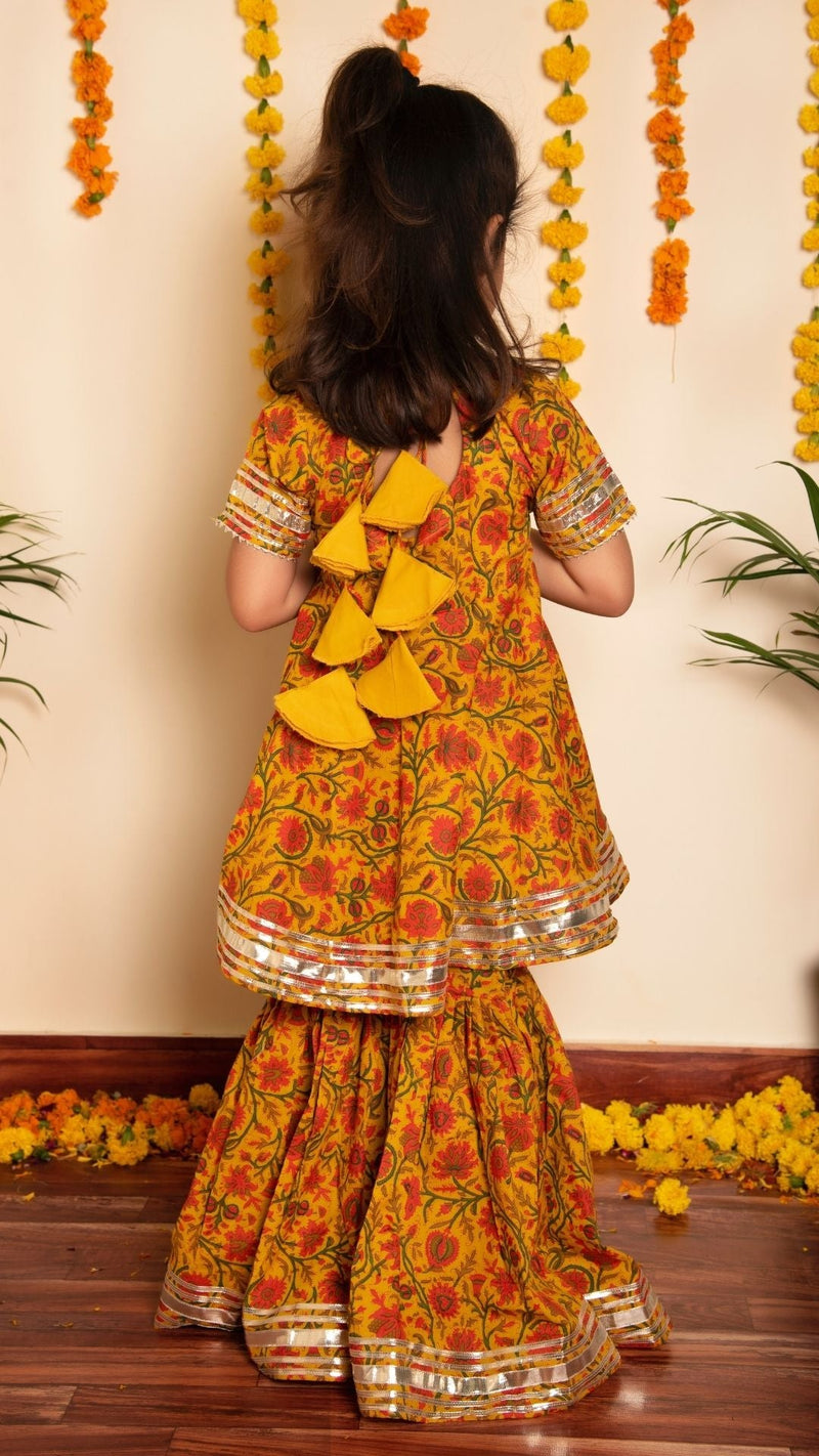 Darpan Mustard Kids Sharara Set for Girls