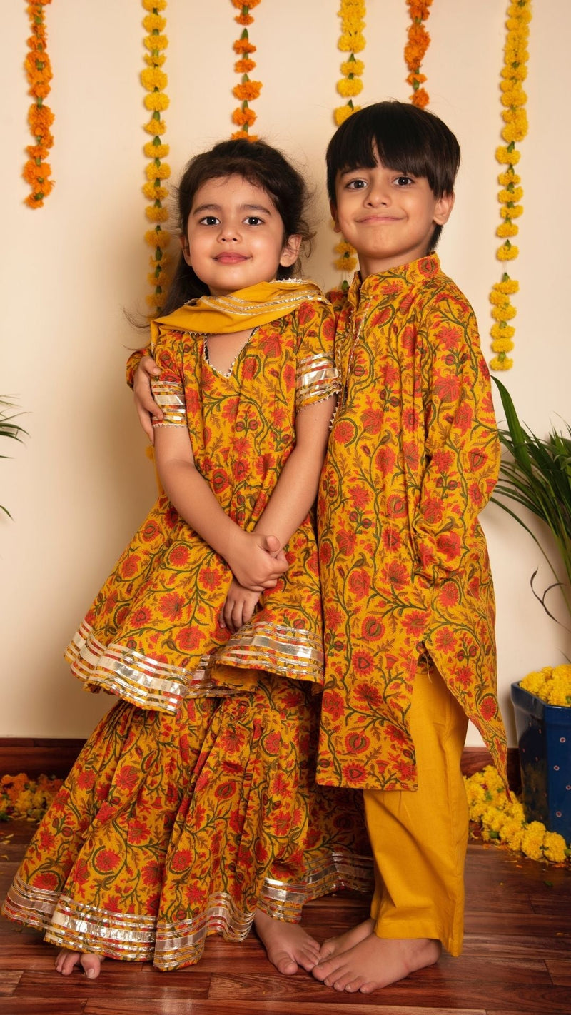 Darpan Mustard Kids Sharara Set for Girls