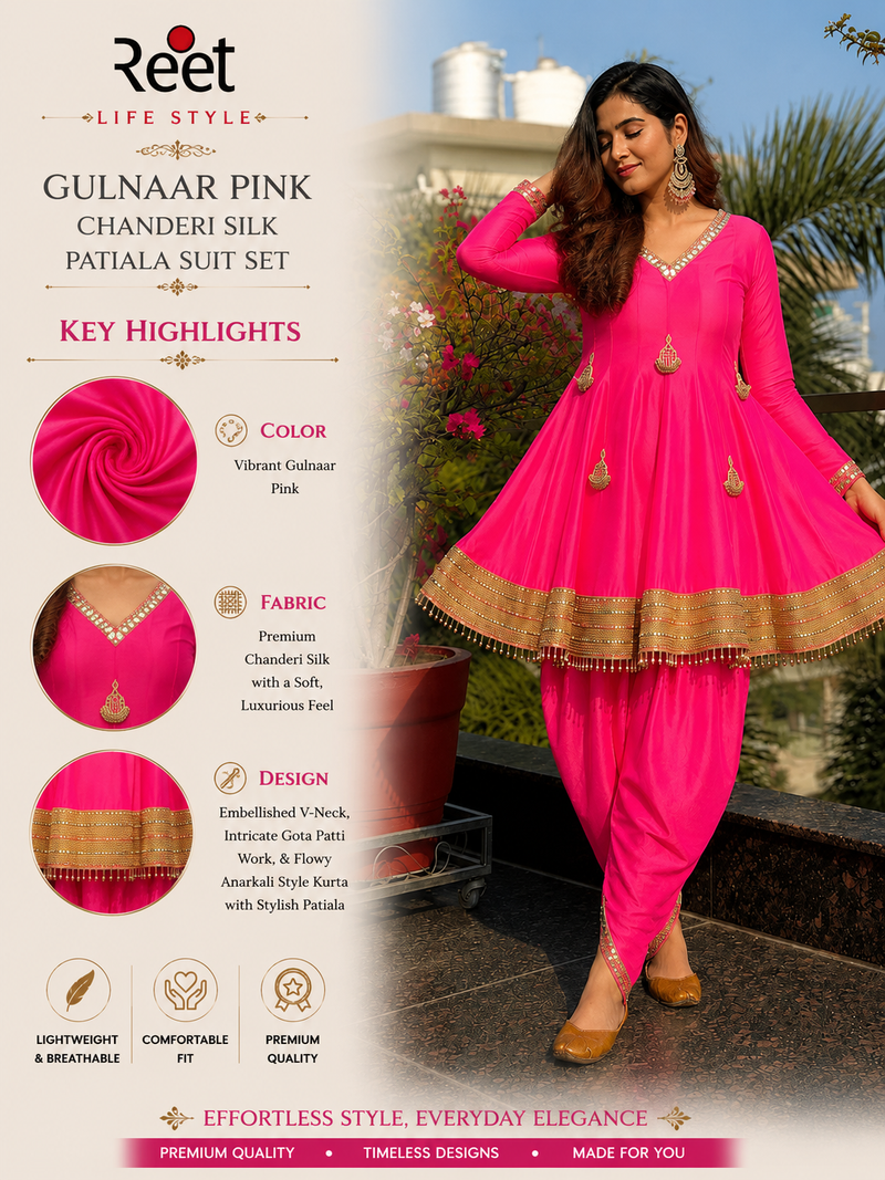 Gulnaar Pink Chanderi Silk Patiala Suit Set